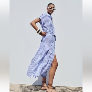 Zara Striped Shirt Dress — Linen Blend